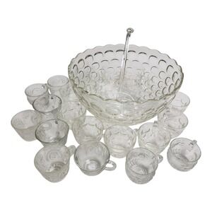 Vintage Federal Glass Punch 21 Piece Bowl Set Yorktown Colonial Pattern